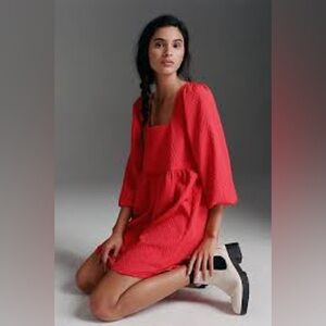 Anthropologie Amadi Red Esther Mini Babydoll Dress Size Small